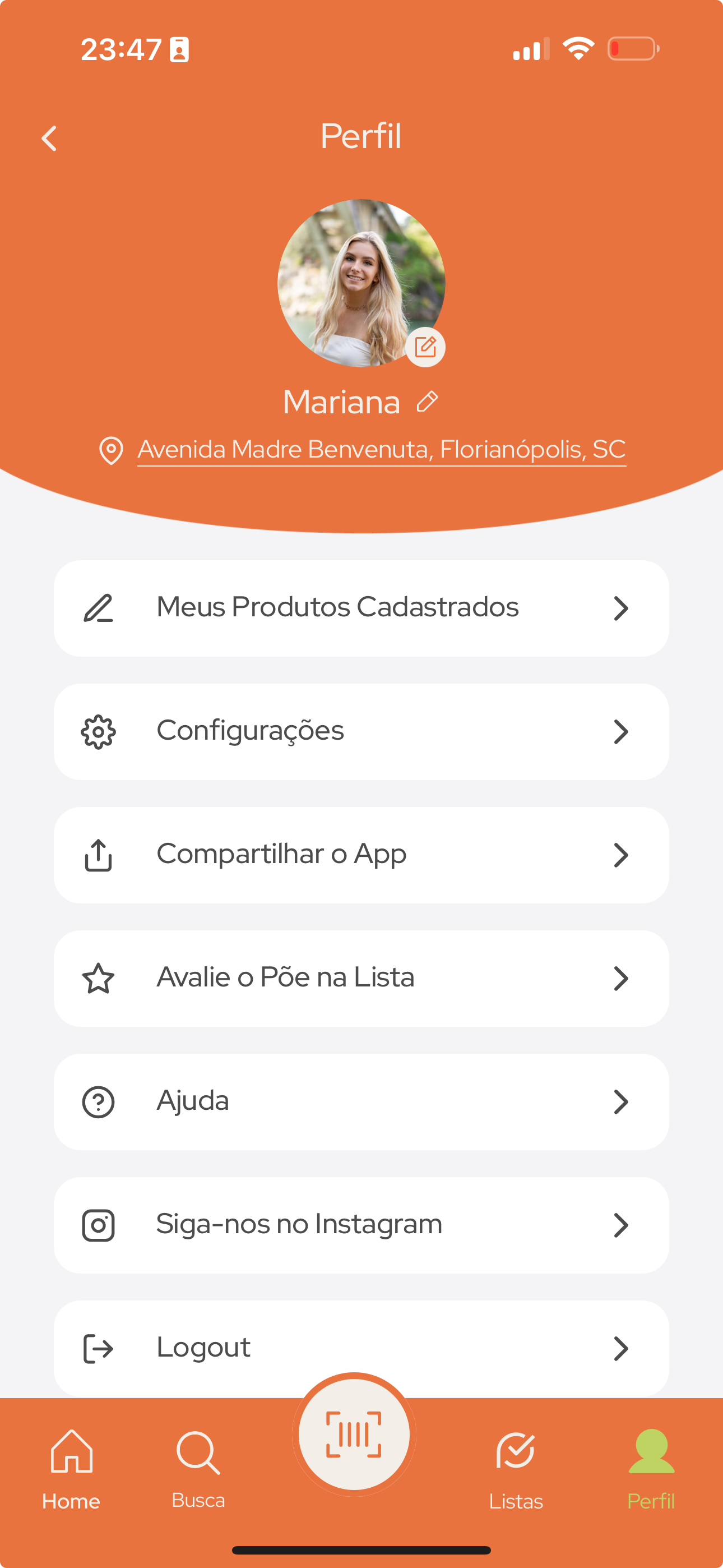 Menu do avatar com a opção Minha conta